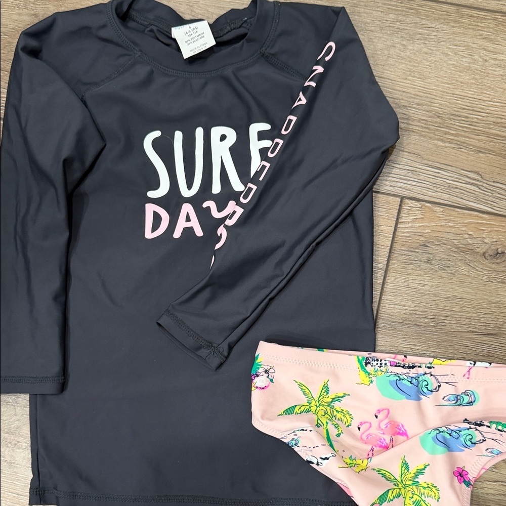 Snapper Rock Black and Pink Kids Swim Rashguard Set